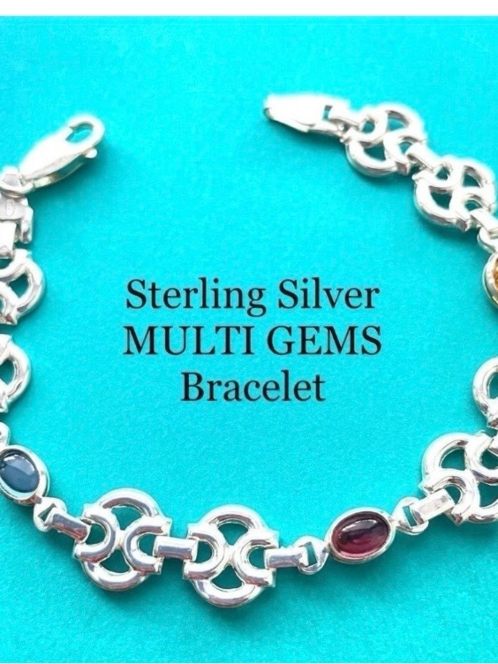 STERLING SILVER MULTI GEM RAINBOW BRACELET 925